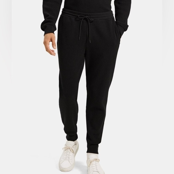 Theory Black Essential Cotton Waffle Knit Jogger Pants M - Picture 1 of 7